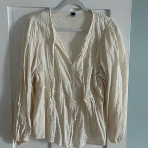 Old Navy Cream Tie Front Peplum Blouse
